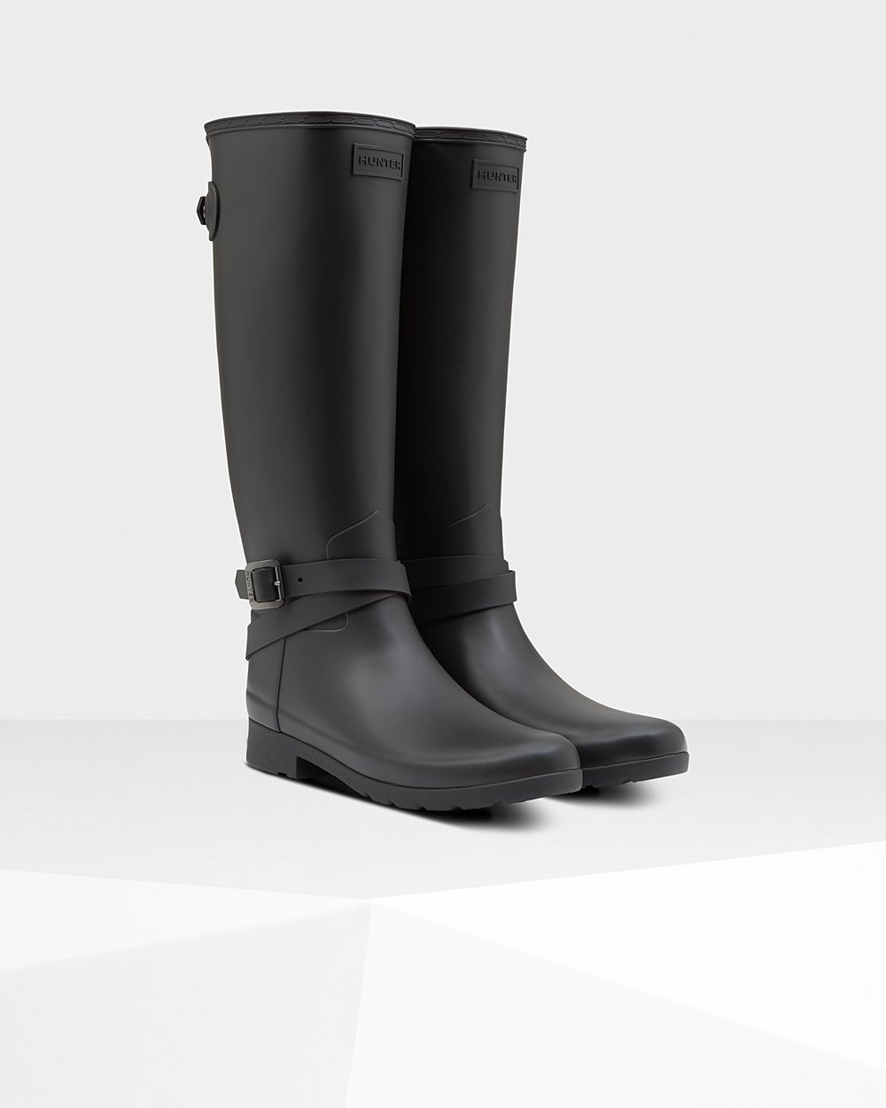 Womens Tall Rain Boots - Hunter Refined Slim Fit Adjustable (23ZPQGMKX) - Black